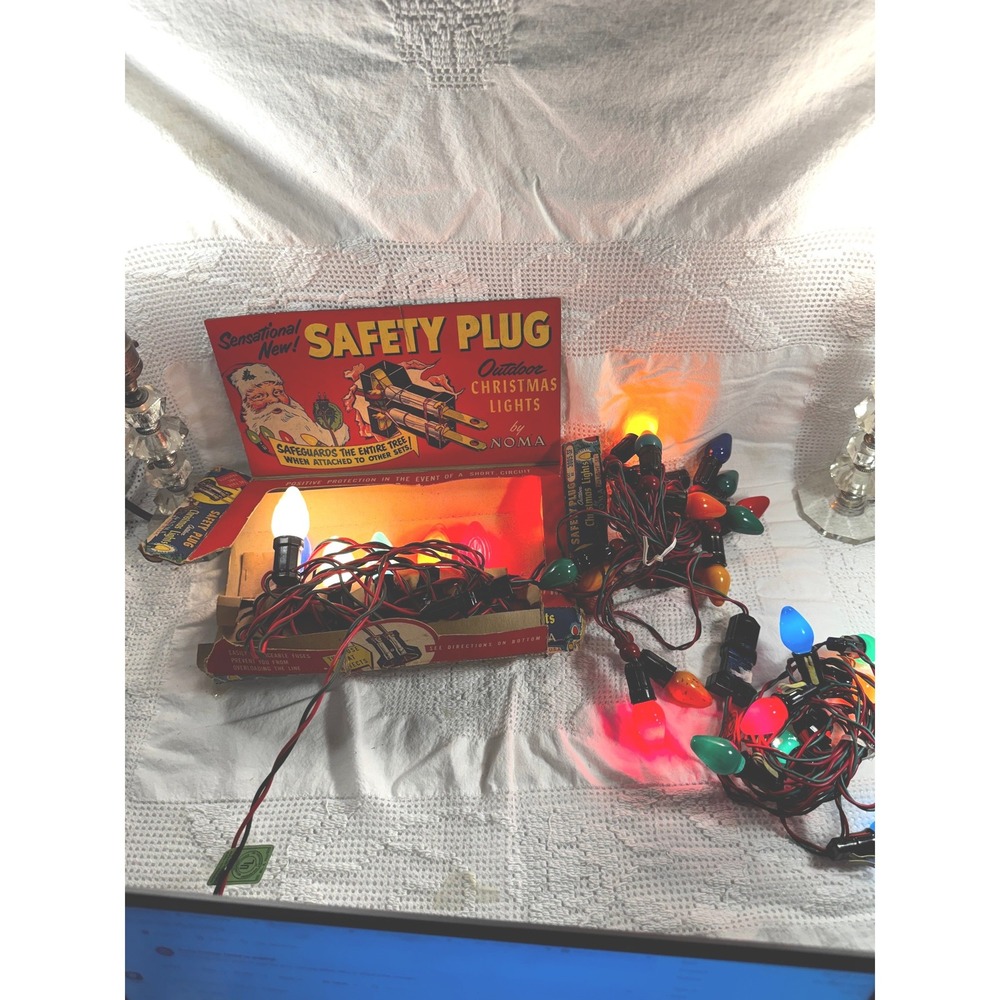 Vintage Noma Christmas Lights C9 Outdoor Safety Plug Boxed and 2 Small Strands